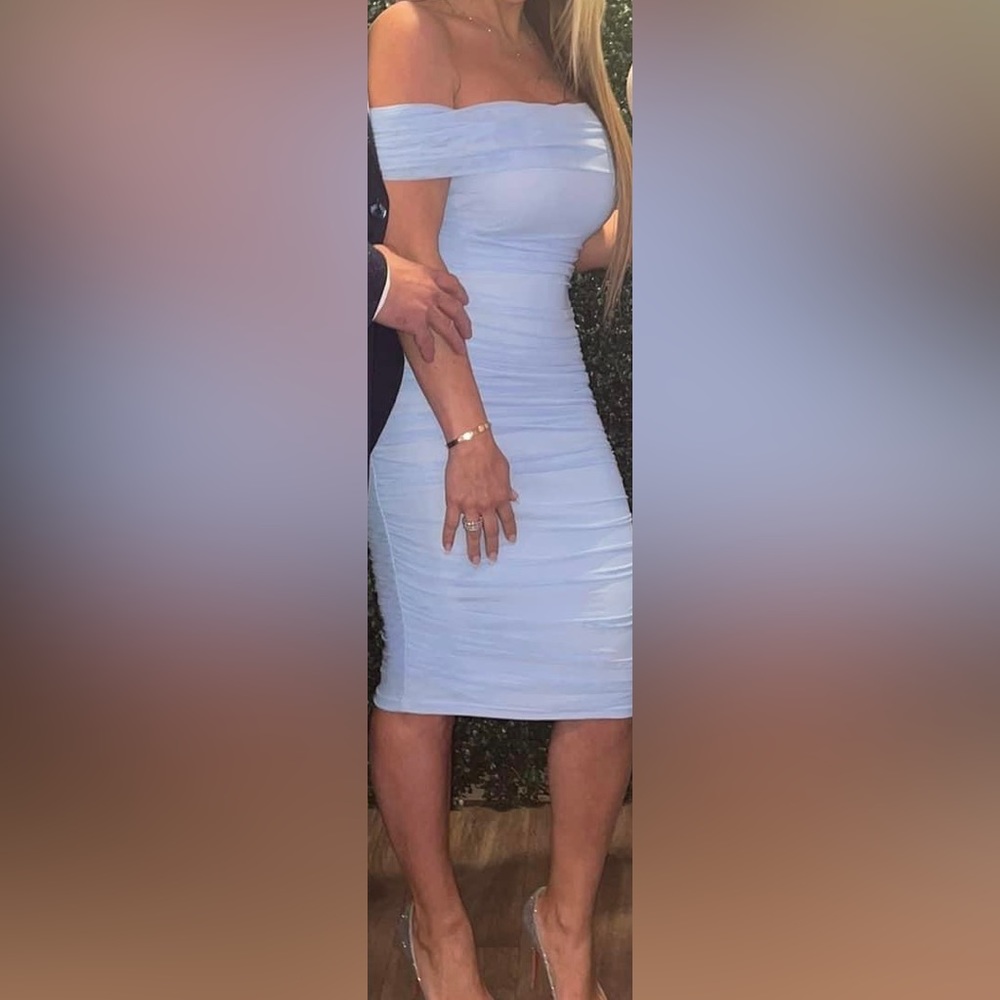 Baby blue gathered party dress